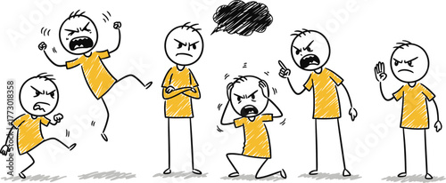 Stick figures cartoonishly expressing intense frustration and rage