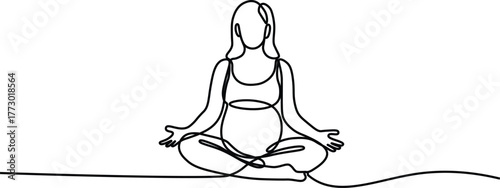 Pregnant Woman Meditating Line Art