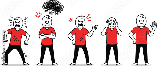 Man experiencing different expressions of anger and frustration