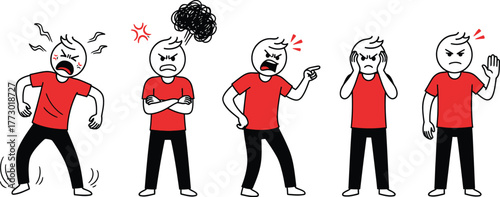 Diverse Emotional Expressions Man Illustrates Anger and Frustration Stages