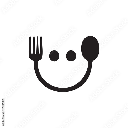 Smiley Face Fork and Spoon Logo Icon Vector
