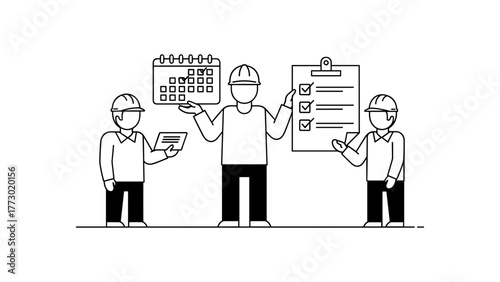 Team of construction workers planning project