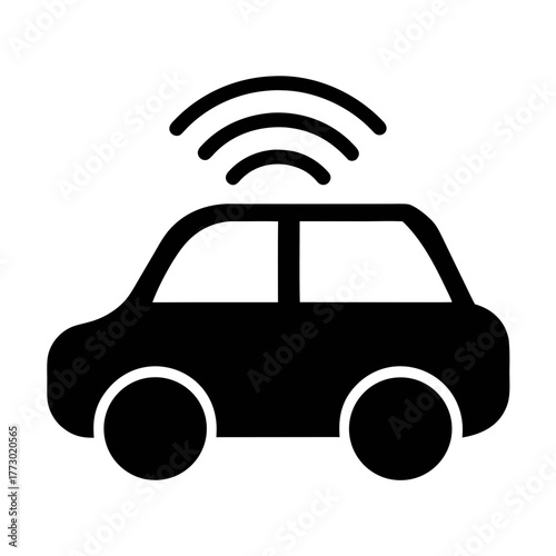 Autonomous vehicle self driving car icon with wireless signal for transport technology design