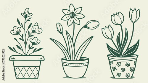 Potted Plants and Spring Flowers Icon Set – Flat Minimal Vector Design for Garden and Home Decor