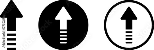 Three upward arrows with dashed lines indicating direction