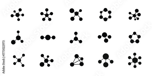 Molecule. Molecule flat glyph icons set.