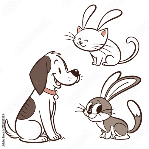 Cute cartoon dog, cat and rabbit