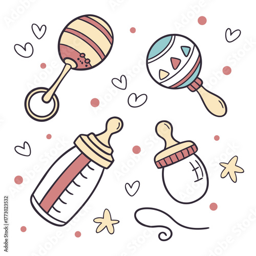 Baby bottle and rattle toy