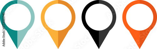 Four colorful location pin icons with white centers