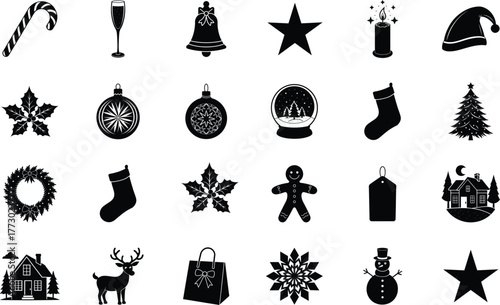 Set of Christmas and Holiday Icons, Festive Winter Celebration Elements Collection