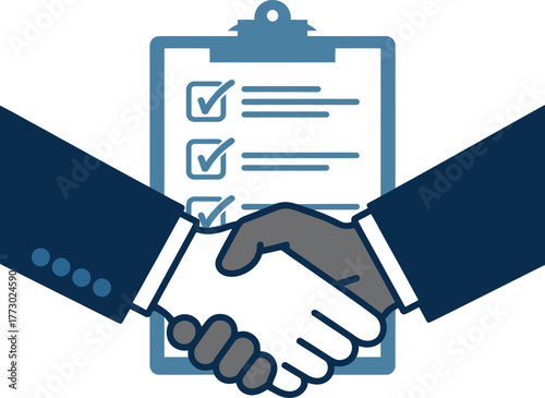 Business partnership agreement handshake checklist clipboard icon