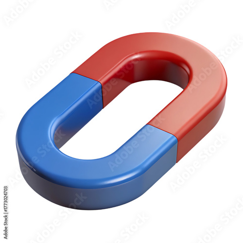 Red and blue horseshoe magnet isolated on transparent background