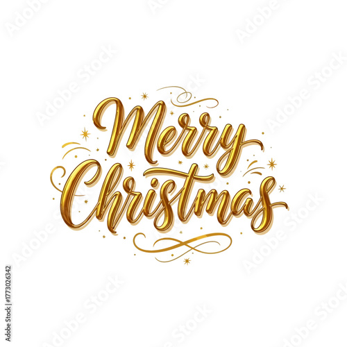 Elegant Merry Christmas golden calligraphy with flourishes for festive greetings vector on isolated  white background.                      