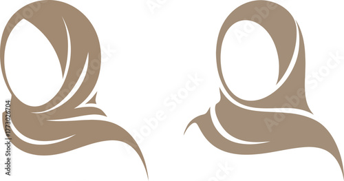 Pair of Stylized Brown Silhouettes of Women Wearing Hijabs