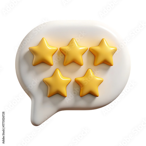 Five yellow stars on a white speech bubble isolated on transparent background