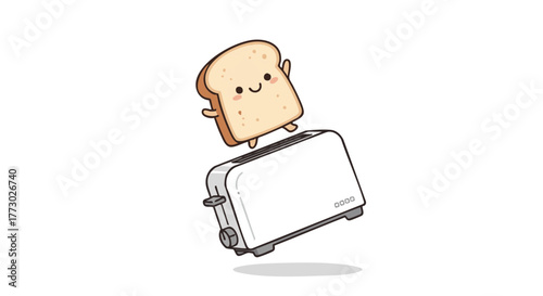 Happy slice of toast popping joyfully from a white toaster — a cheerful breakfast moment that adds fun and flavor to your morning with a big smile and buttery vibes!