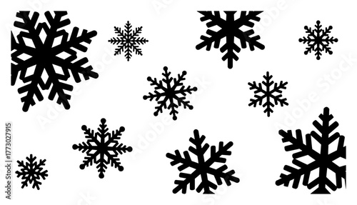 Bold snowflake icons silhouette vector set assorted winter flakes for christmas decor and laser cut