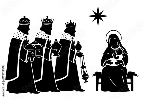 Christmas Nativity Scene with Three Wise Men and Holy Family Silhouette Set