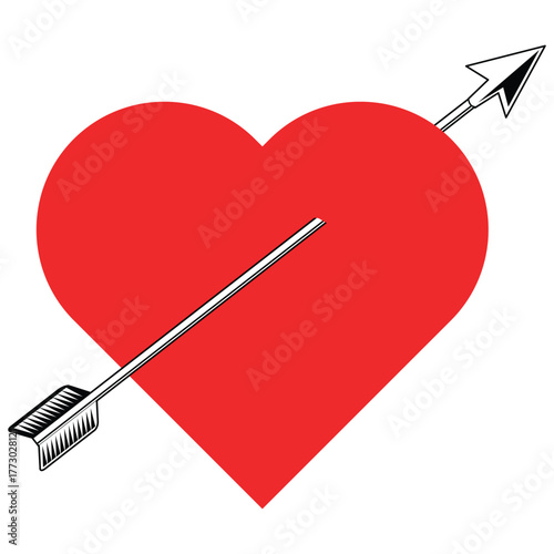 A red heart pierced by a silver arrow symbolizing love and passion