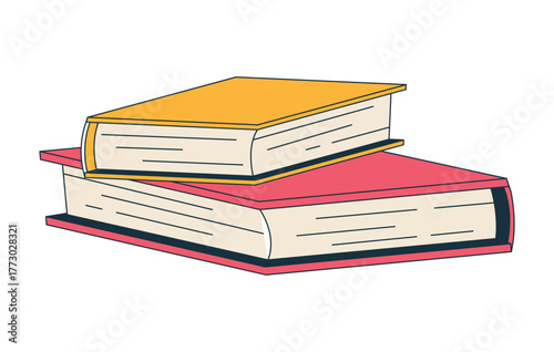 Stacked books with hardcovers 2D cartoon object. Knowledge, cozy relaxation. Education, library, study. Novels, fiction reading isolated element flat vector clip art on white. Spot illustration