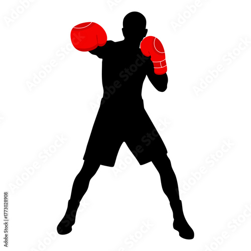 Boxer Punching Silhouette with Red Gloves Graphic Illustration