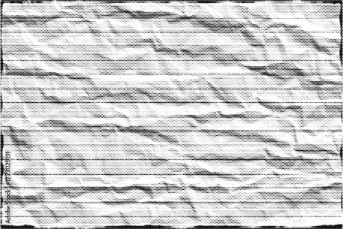 Vintage halftone texture with horizontal pattern and paper folds. Old overlay background with grunge dotted. Vector realistic punk or retro scrapbook effect.