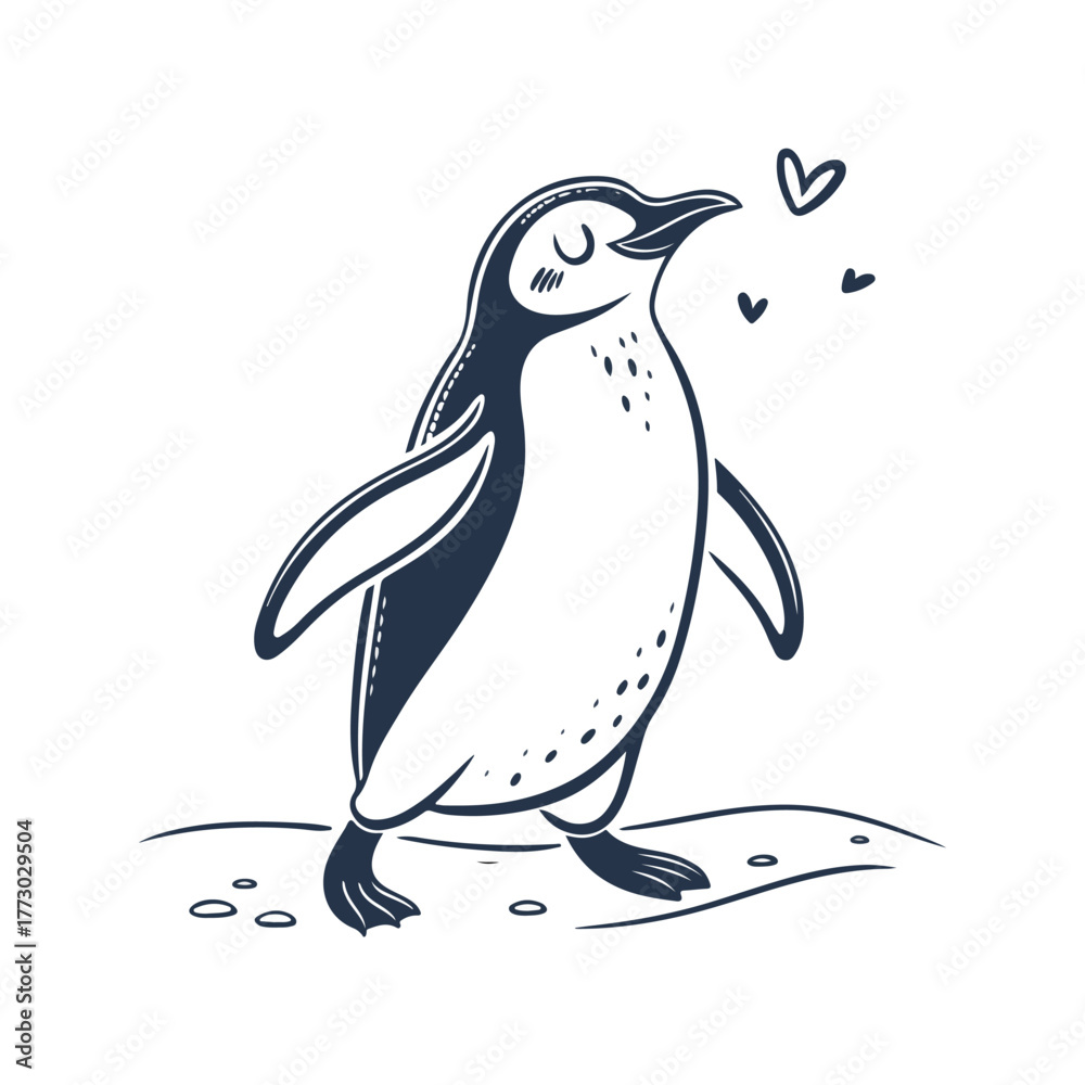 Obraz premium Cute penguin silhouette standing upright on clean background