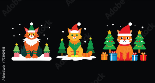 A festive illustration of a cartoon Christmas animals and Christmas trees vector Use t shirt, banner poster, website and more