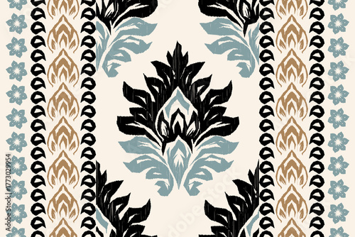 Traditional seamless ikat fabric pattern with ethnic motifs on a cream background. Ikat ethnic oriental embroidery.Aztec style.abstract background.Design for texture,fabric,clothing,decoration,carpet