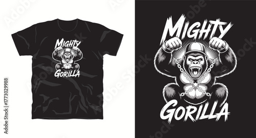Mighty Gorilla Fitness Workout T-Shirt Design Vector Graphic for Gym Apparel and Strength Training Motivation