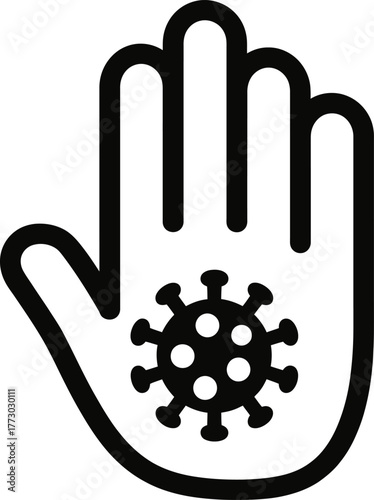 Black and White Icon of Hand Rejecting Virus or Germ