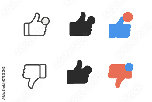 Thumb Notification Icons. Linear minimalistic like notification icon: thumb up with small dot badge outline, uniform line