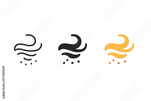 Sandstorm Icon Trio. Minimalist sandstorm icon: three identical swirling sand icons in a row, first in line style with thin