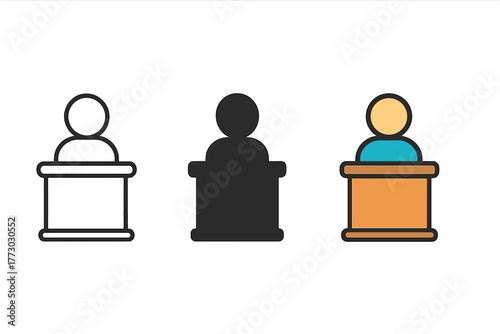 Minimalist Witness Stands. Minimalist witness stand icon: three identical witness stands in a row, first in line style with thin