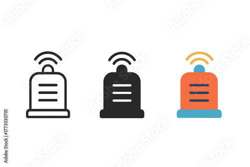 Minimalist Buzzer Trio. Minimalist order buzzer icon: three identical order buzzer icons in a row, first in line style with thin