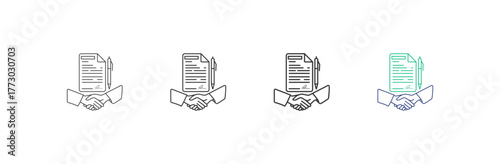 Agreement icon set collection, illustration, design, business, graphic icons with different line styles, thickness and color, editable stroke. with white background.