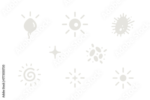 Glowing Marine Icons. Solid style icons of glowing marine organisms: Single Dinoflagellate, Light-Emitting Cell, Spark Particle,