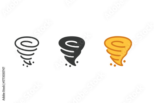 Sandstorm Icon Trio. Minimalist sandstorm icon: three identical swirling sand icons in a row, first in line style with thin