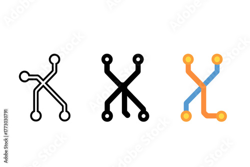 Stylized Metro Map Icons. Minimalist metro map icon: three identical stylized subway map icons in a row, first in line style with