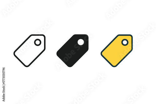 Valuation Tag Icons. Minimalist valuation tag icon: three identical price tag icons in a row, first in line style with thin