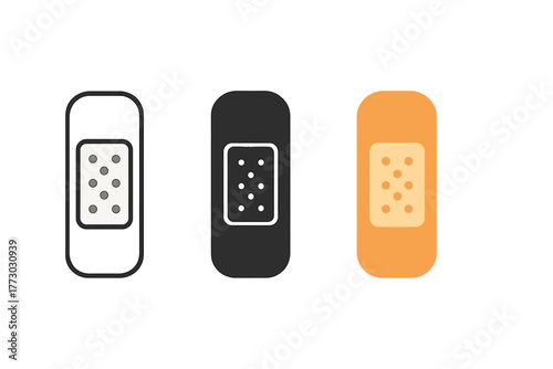 Minimalist Bandage Icons. Minimalist bandage icon: three identical rectangular bandages with dotted center in a row, first in line