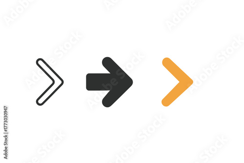 Minimalist Arrow Icons. Minimalist navigation arrow icon: three identical directional arrows pointing forward in a row, first in