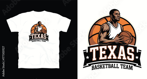 Texas Basketball Team Tee Design Vector Illustration Sport Player Emblem Graphic Badge Apparel Print Concept