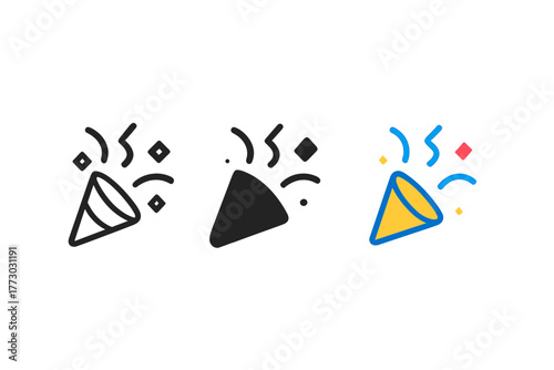 Minimalist Confetti Designs. Minimalist confetti icon: three identical confetti piles in a row, first in line style with thin