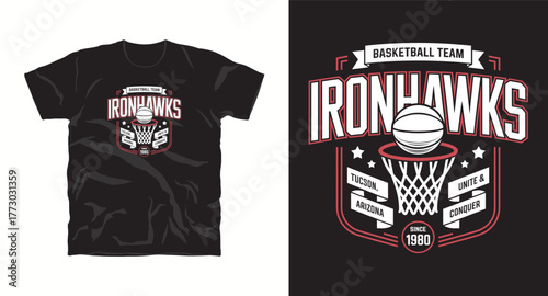 Ironhawks Basketball Team Logo Design Tucson Arizona Sport Graphics Apparel Emblem Vector Illustration Typography Badge Graphic T-Shirt Print League