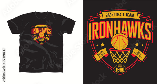 Ironhawks Basketball Team Logo Design Tucson Arizona Sport Graphics Apparel Emblem Vector Illustration Typography Badge Graphic T-Shirt Print League