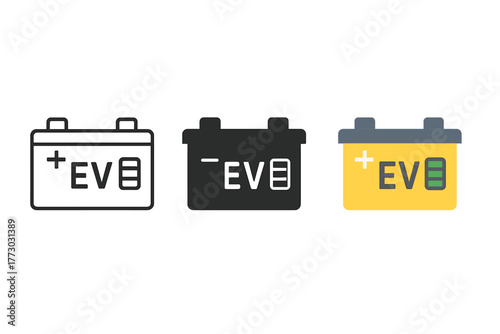 Stylish Battery Icons. Minimalist EV battery icon: three identical car battery with charge level icons in a row, first in line
