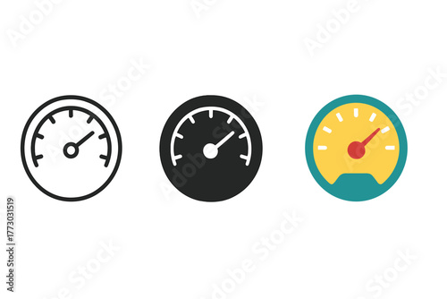 Vintage Speedometer Trio. Minimalist vintage car speedometer icon: three identical classic speedometers in a row, first in line