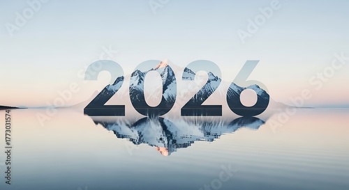 Anticipating the dawn of 2026, a serene mountain vista is mirrored in tranquil waters, promising a year of reflection and new beginnings