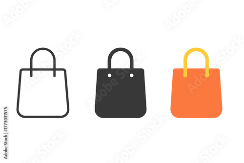 Minimalist Shopping Bags. Minimalist shopping bag icon: three identical tote-style bags with handles in a row, first in line style